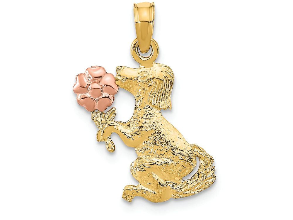 FJC Finejewelers 14k Two-tone Gold Dog Holding A (rose)flower Charm