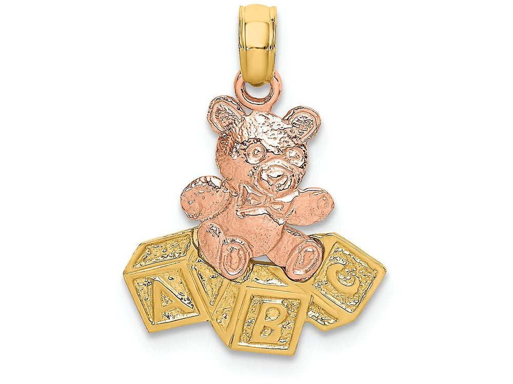 FJC Finejewelers 14k Two-tone Gold Pink Teddy Bear with Abc Blocks Charm