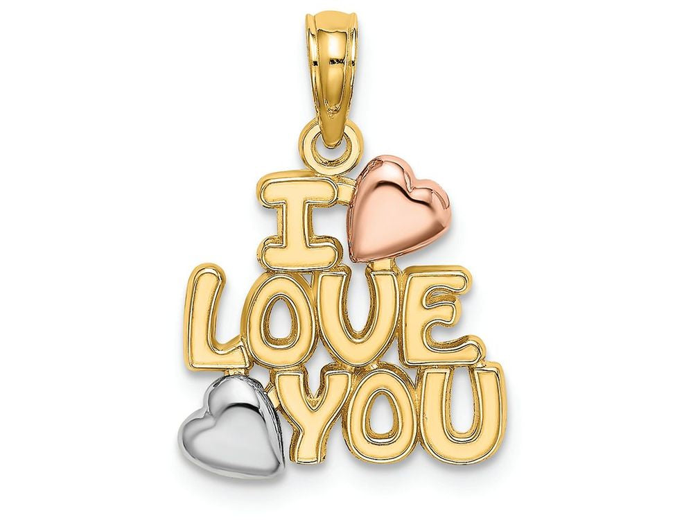 FJC Finejewelers 14k Two-tone Gold with Rhodium I Love You with Pink White Hearts (tri-color) Charm