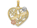 FJC Finejewelers 14k Two-tone Gold #1 Mom On Heart with Flowers Tri-color Charm