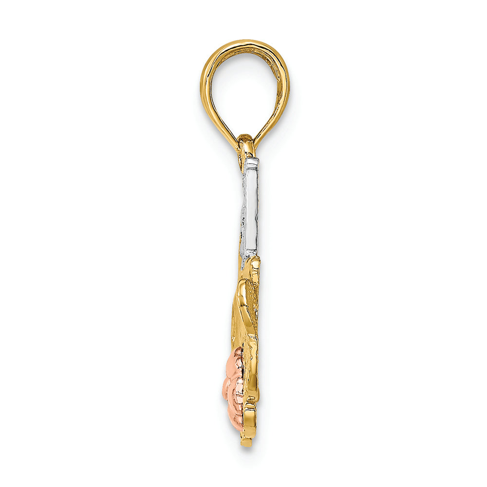 FJC Finejewelers 14k Two-tone Gold #1 Mom with Pink Flowertri-color Charm