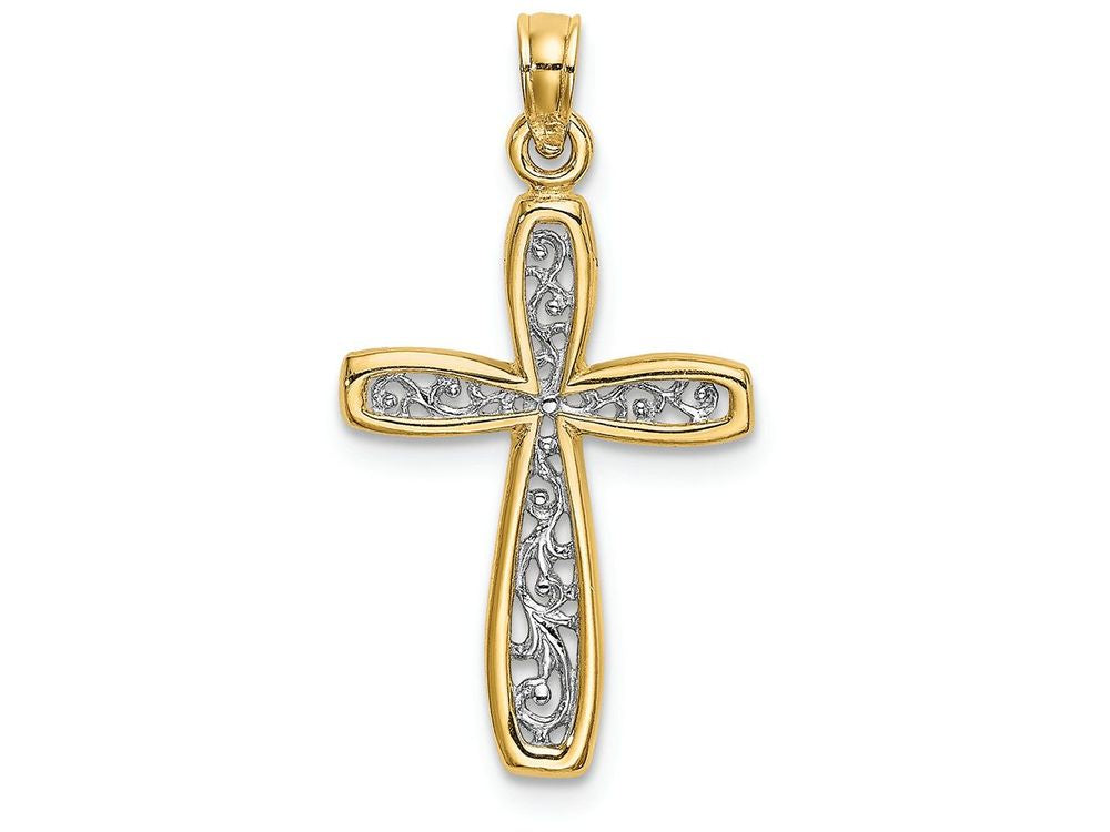 FJC Finejewelers 14k Yellow Gold with with Rhodium Cross Filigree Center Yellow Border Charm