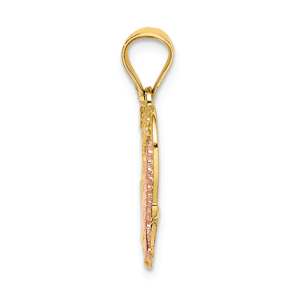 FJC Finejewelers 14k Two-tone Gold Amor In Heart with Doves Tri-color Charm