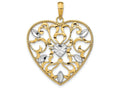 FJC Finejewelers 14k Two-tone Gold Heart with Filigree Cut-out White Leaf Accents Charm