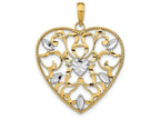 FJC Finejewelers 14k Two-tone Gold Heart with Filigree Cut-out White Leaf Accents Charm
