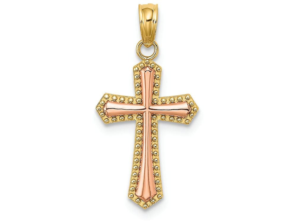 FJC Finejewelers Beaded Trim Cross withpink Center Charm