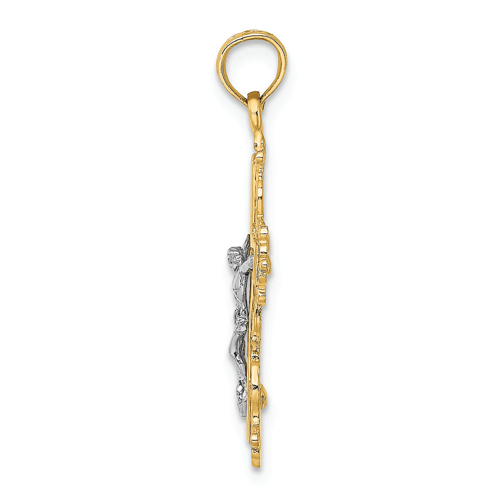 FJC Finejewelers 14k Two-tone Gold Crucifix with Lace Trim White Jesus Charm