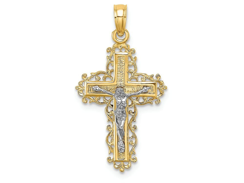 FJC Finejewelers 14k Two-tone Gold Crucifix with Lace Trim White Jesus Charm