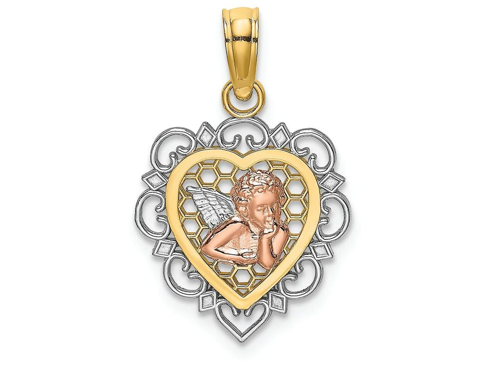 FJC Finejewelers Cherub In Scalloped Hearttri-color Charm