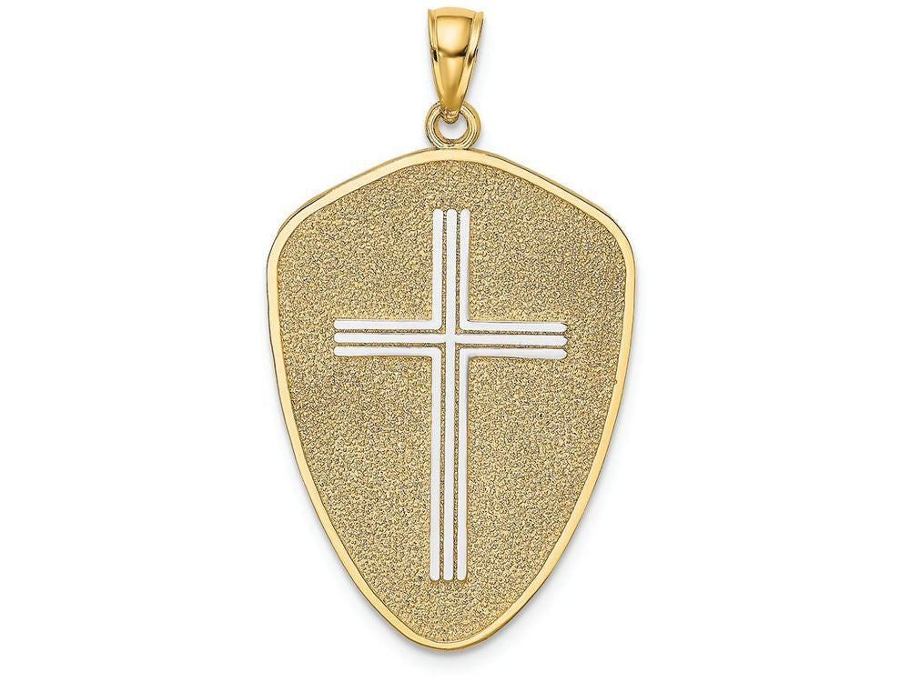 FJC Finejewelers Cross Shield with Joshua 1:9 On Reverse Charm