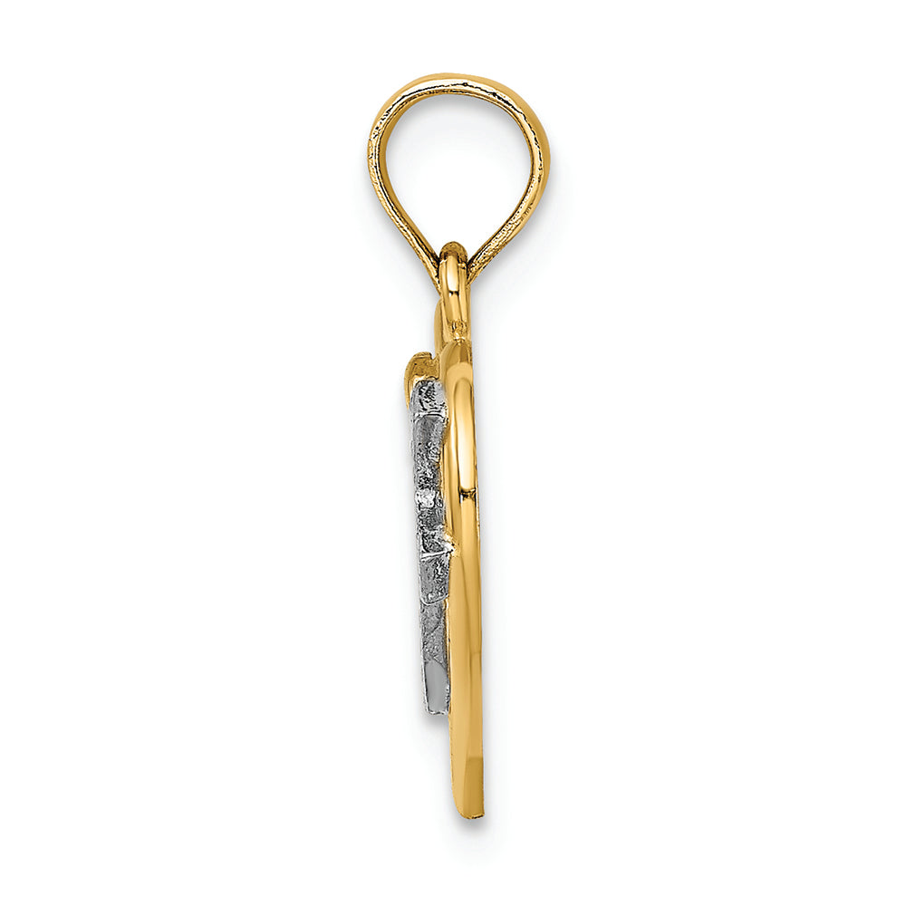 FJC Finejewelers 14k Yellow Gold with with Rhodium Double Heart Cross Inside Charm