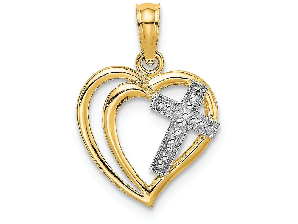 FJC Finejewelers 14k Yellow Gold with with Rhodium Double Heart Cross Inside Charm
