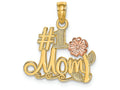 FJC Finejewelers 14k Two-tone Gold #1 Mom Script with Pink Flower Charm