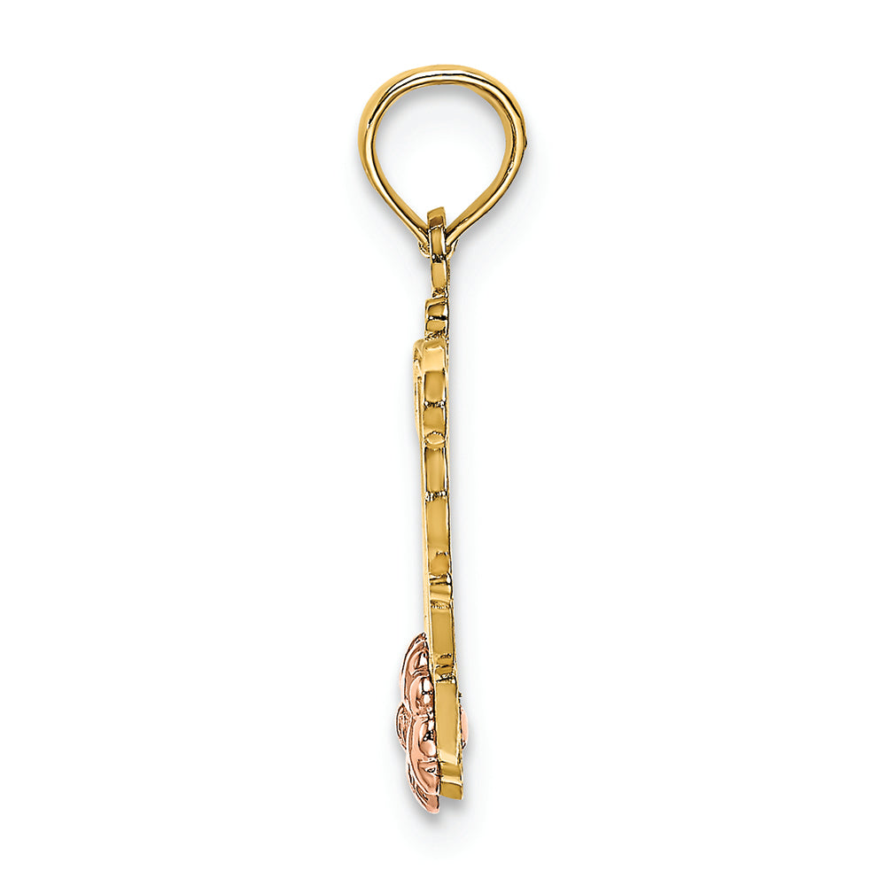 FJC Finejewelers 14k Two-tone Gold Mom Script with Pink Flower Charm