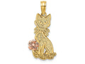 FJC Finejewelers 14k Two-tone Gold Cat Sitting with Bow Pink Flower Charm
