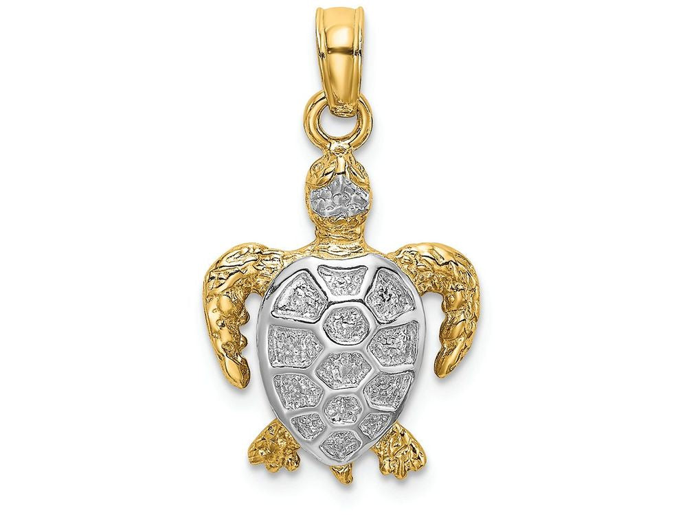 FJC Finejewelers 14k Yellow Gold with with Rhodium Sea Turtle Swimming Two-color Charm