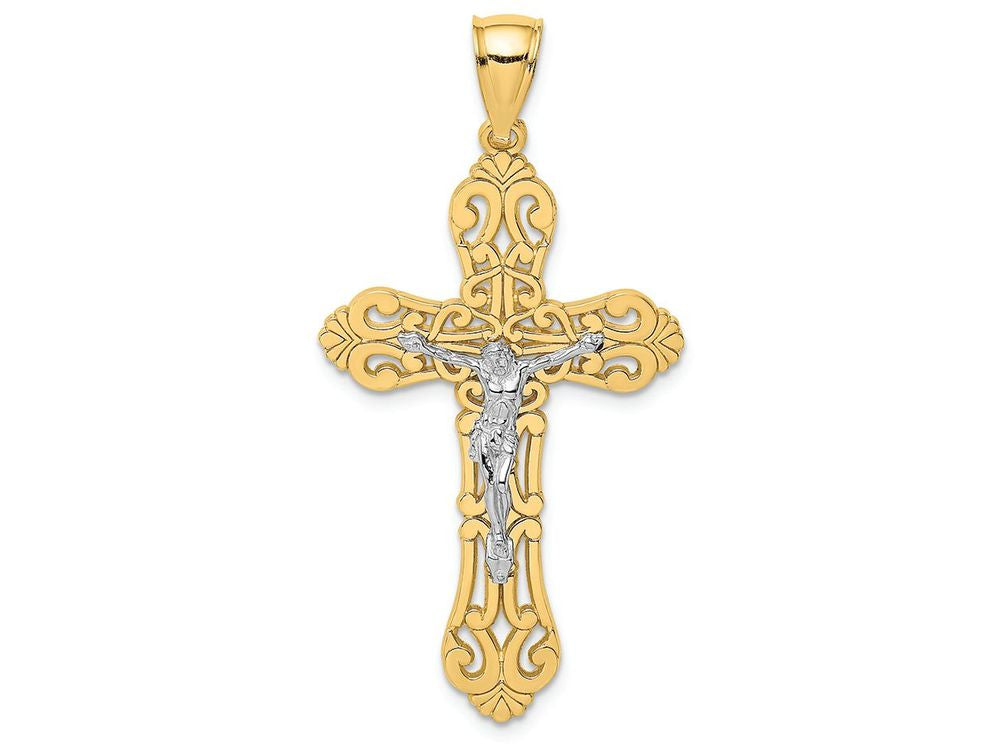 FJC Finejewelers 14k Two-tone Gold Crucifix with Scrolled Tips White Jesus Charm