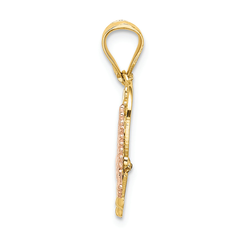 FJC Finejewelers 14k Two-tone Gold Madre In Heart with Doves Tri-color Charm