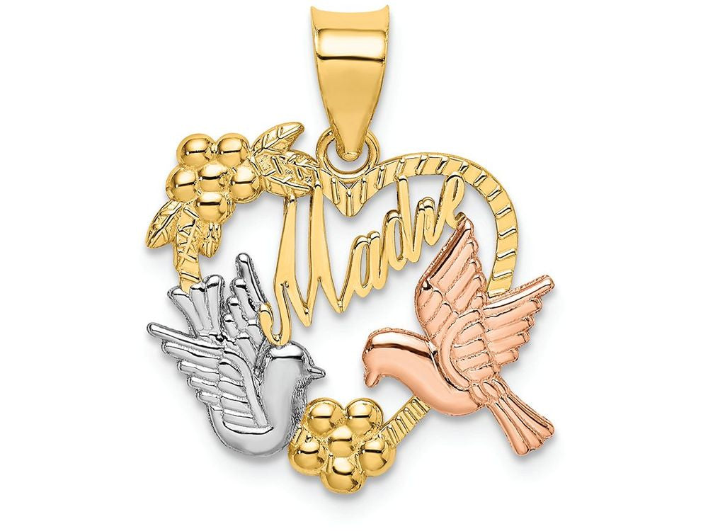 FJC Finejewelers 14k Two-tone Gold Madre In Heart with Doves Tri-color Charm