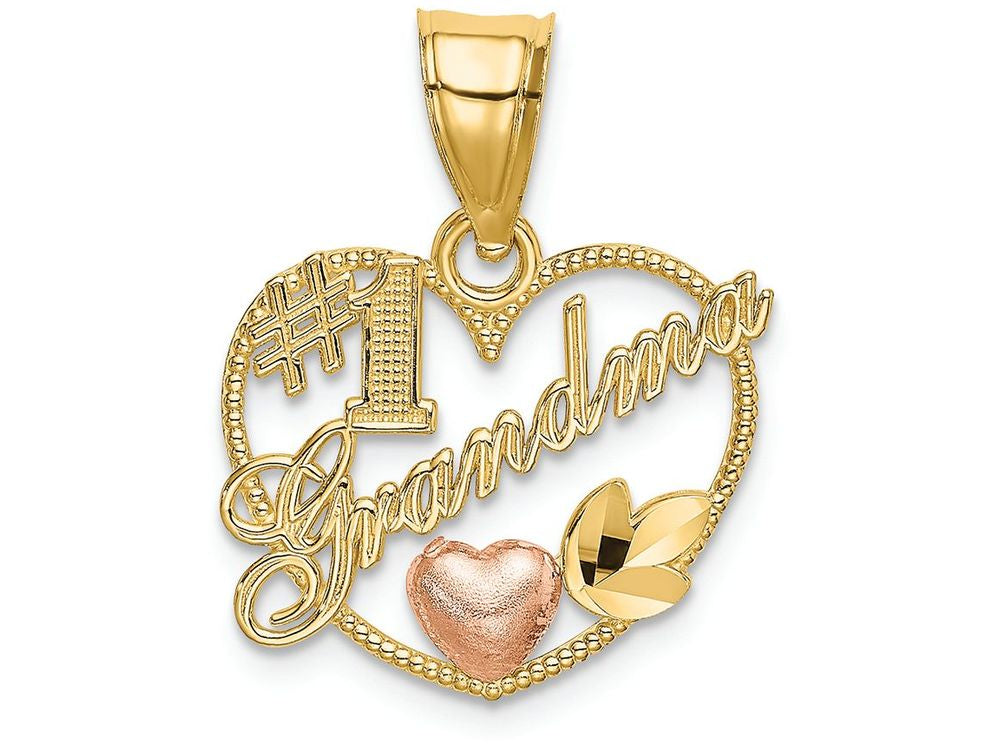 FJC Finejewelers 14k Two-tone Gold #1 Grandma In Heart Frame with Pink Heart Charm