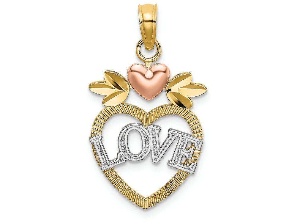 FJC Finejewelers 14k Two-tone Gold White Love Inside Heart with Pink Hearttri-color Charm