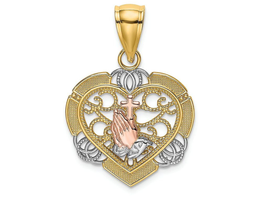 FJC Finejewelers Praying Hands Cross In Hearttri-color Charm