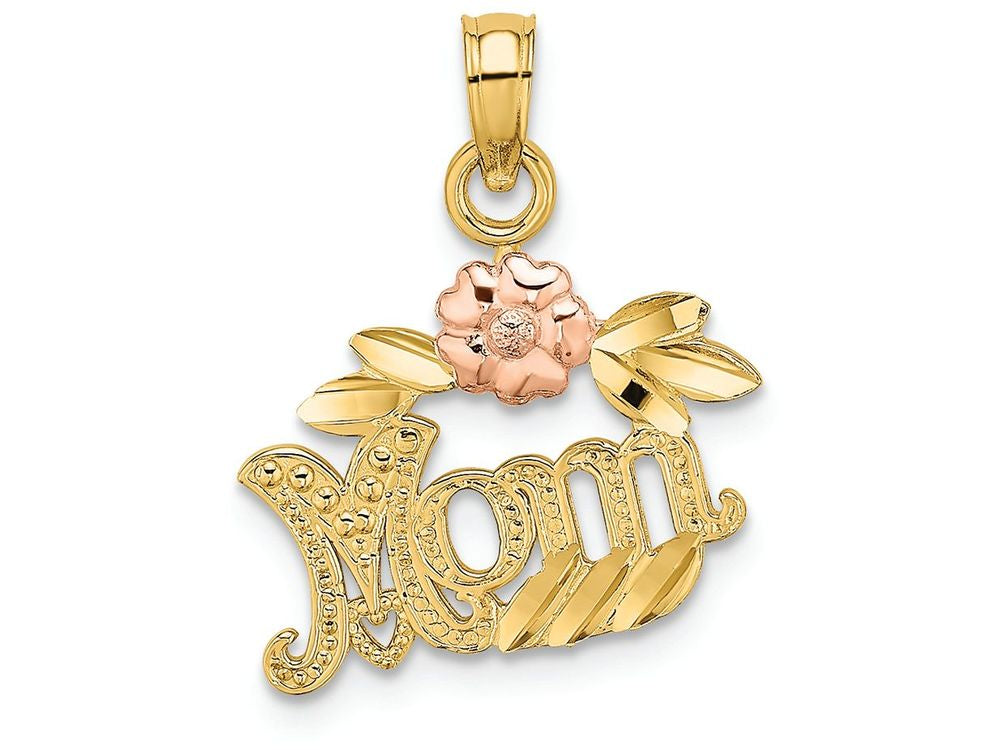 FJC Finejewelers 14k Two-tone Gold Momtextured Scrollpink Flower Charm