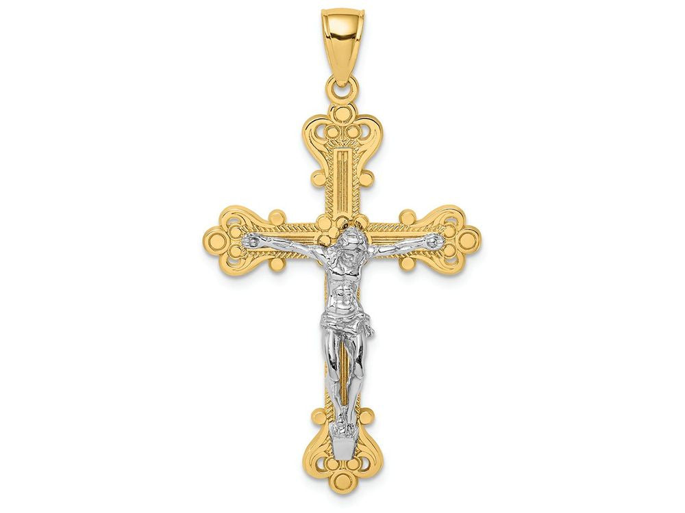 FJC Finejewelers 14k Two-tone Gold Crucifix Jesusengraved Two-crolor Charm