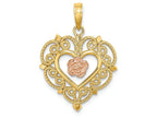 FJC Finejewelers 14k Two-tone Gold Heart with Lace Trim Pink Flower Center Charm