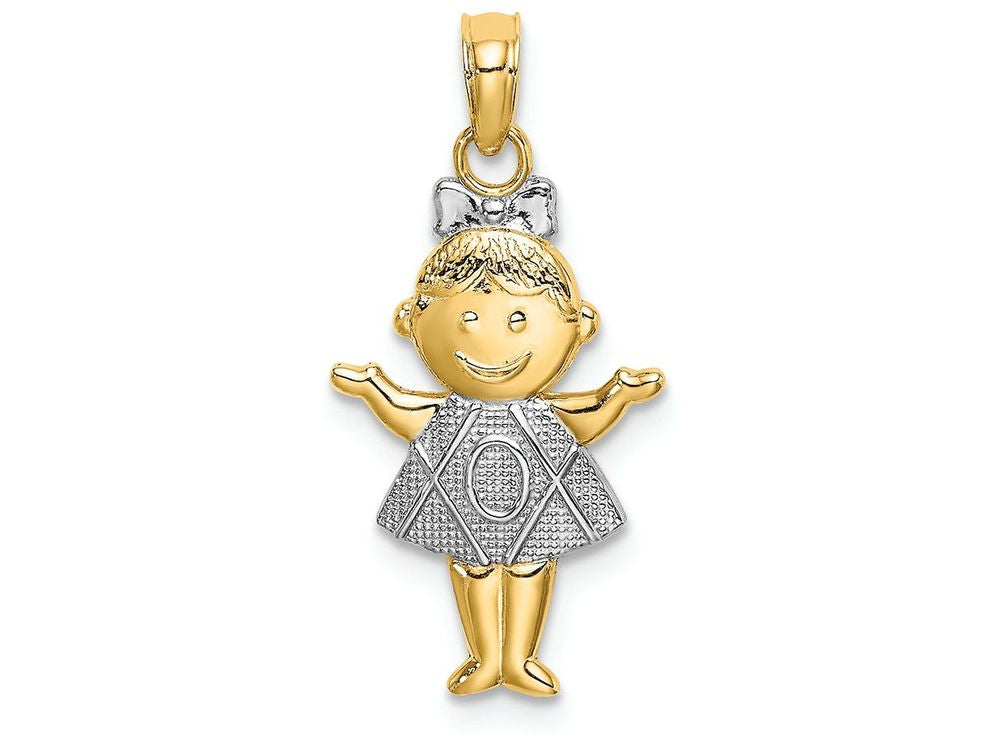 FJC Finejewelers 14k Yellow Gold with with Rhodium Girl Dress Polish Textured Charm