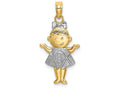 FJC Finejewelers 14k Yellow Gold with with Rhodium Girl Dress Polish Textured Charm