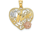 FJC Finejewelers 14k Two-tone Gold Beaded Heart with #1 Mom Pink Flower In Centertri-color Charm