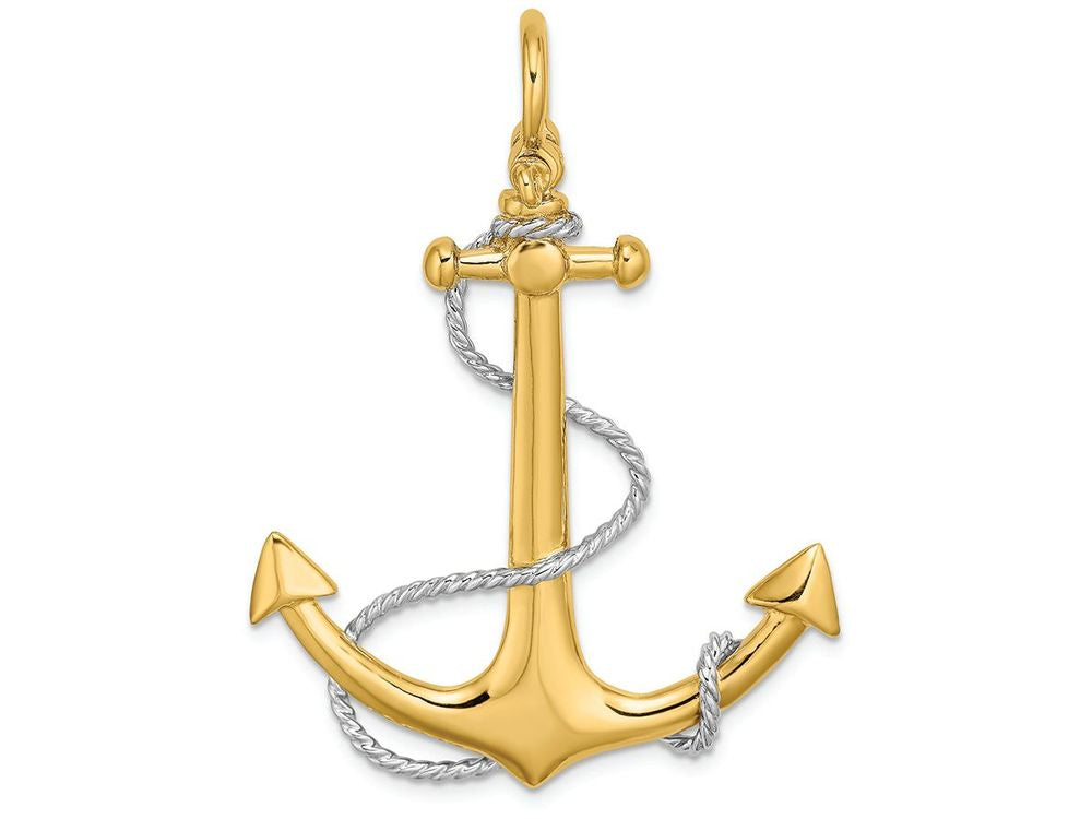 FJC Finejewelers 14k Two-tone Gold 3d Large Anchor Rope Flat Tips Shackle Bail Charm