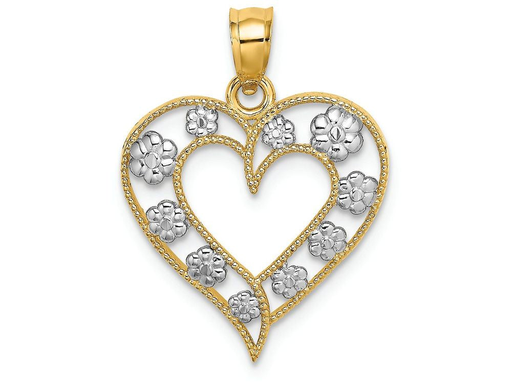 FJC Finejewelers 14k Two-tone Gold Beaded Heart Flowers In Frame Charm
