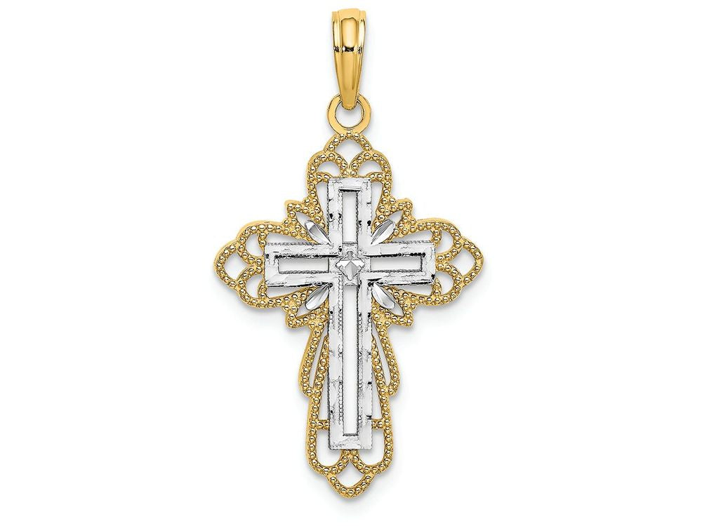 FJC Finejewelers White Cross Center with Yellow Lace Trim Charm