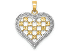 FJC Finejewelers 14k Two-tone Gold White Outline Heart with Bright Cut Lattice Center Charm