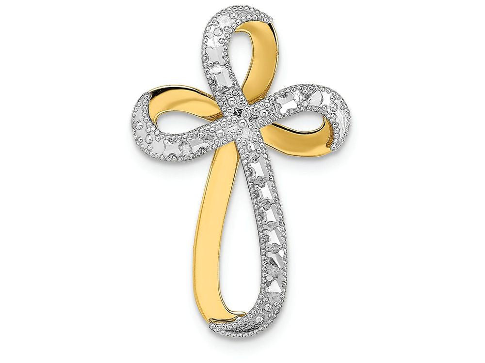 FJC Finejewelers 14k Yellow Gold with with Rhodium Fashion Twisted Cross W Bright Cut Accents Charm