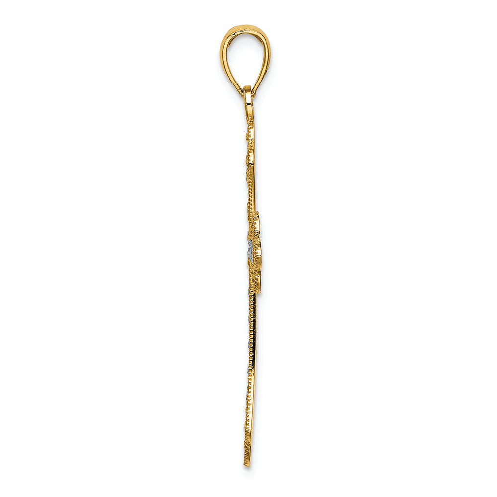 FJC Finejewelers 14k Yellow Gold with with Rhodium Cross with Scalloped Edges White Center Charm