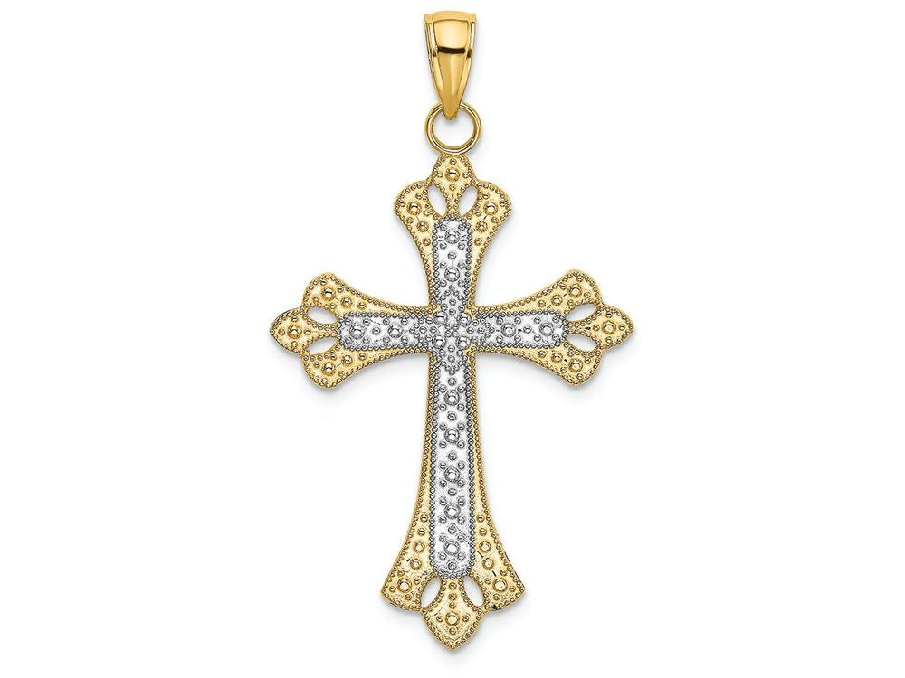 FJC Finejewelers 14k Yellow Gold with with Rhodium Cross with Scalloped Edges White Center Charm