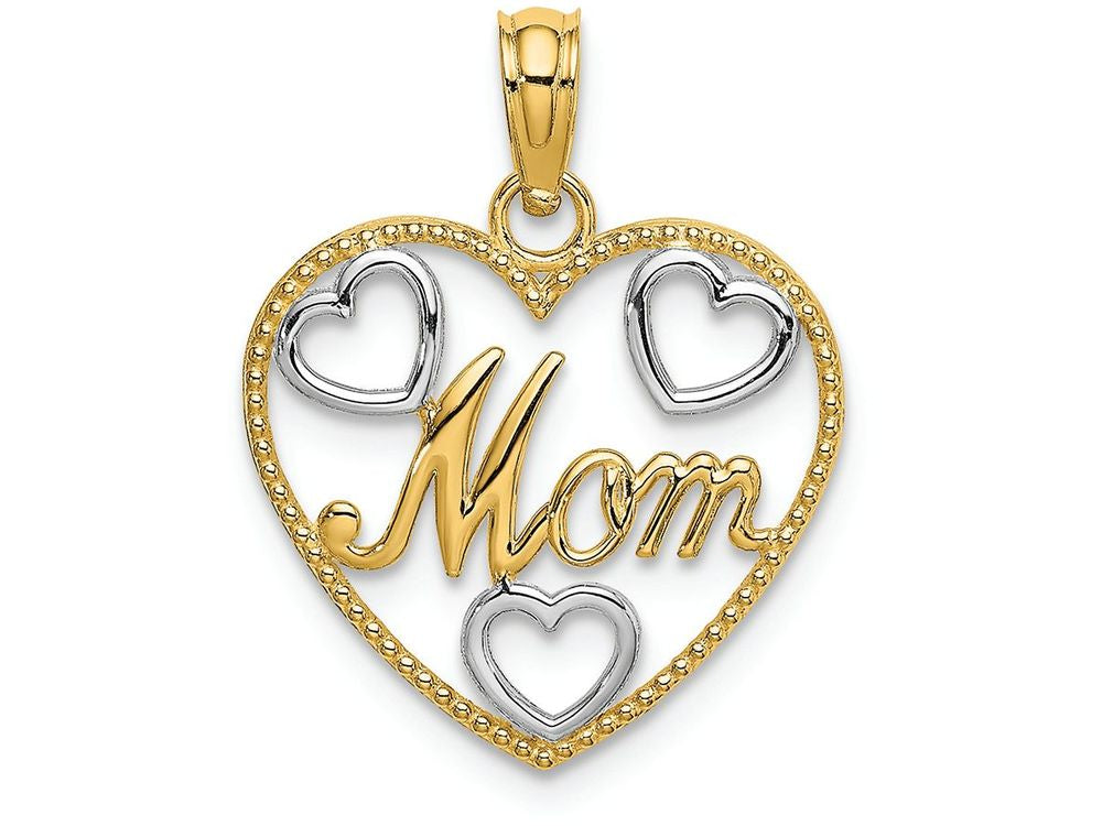 FJC Finejewelers 14k Two-tone Gold Mom In Beaded Heart Hearts Charm