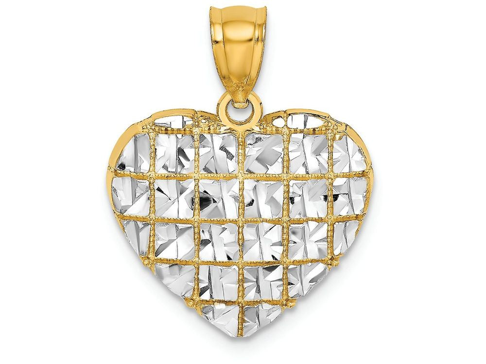 FJC Finejewelers 14k Yellow Gold with with Rhodium Bright Cut Heart Starburst In Grid Center Charm
