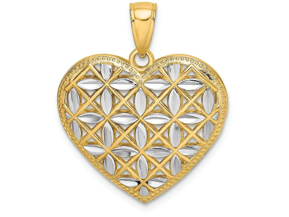 FJC Finejewelers 14k Yellow Gold Tt Heart Bright Cut Leaf In X Grid Charm