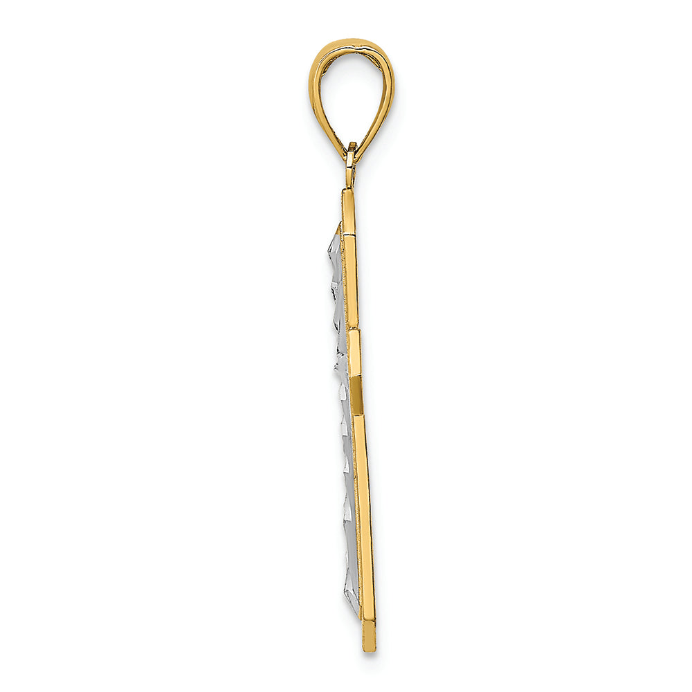 FJC Finejewelers 14k Yellow Gold with with Rhodium Bright Cut Cross Raised Center Charm