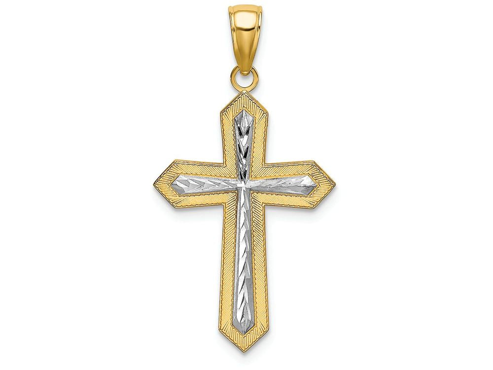 FJC Finejewelers 14k Yellow Gold with with Rhodium Bright Cut Cross Raised Center Charm