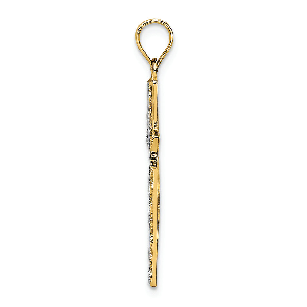 FJC Finejewelers 14k Yellow Gold with with Rhodium Bright Cut Cross Center ( Loops Stick Cross) Charm