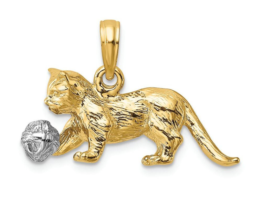 FJC Finejewelers 14k Two-tone Gold 3d Cat Playing with Moveable Ball Of Yarn Charm