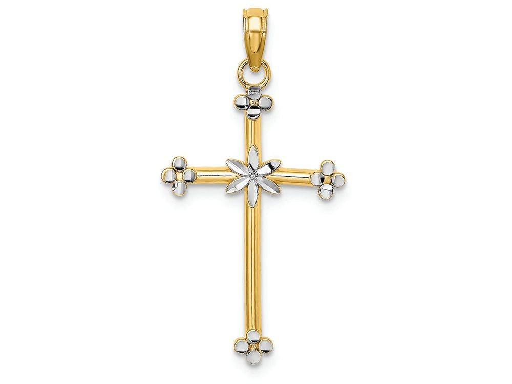 FJC Finejewelers 14k Yellow Gold with with Rhodium Thin Cross Bright Cut "x" Center Edges Charm