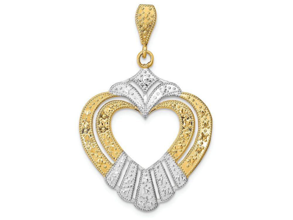 FJC Finejewelers 14k Two-tone Gold Heart Accents On Top Bottom Charm