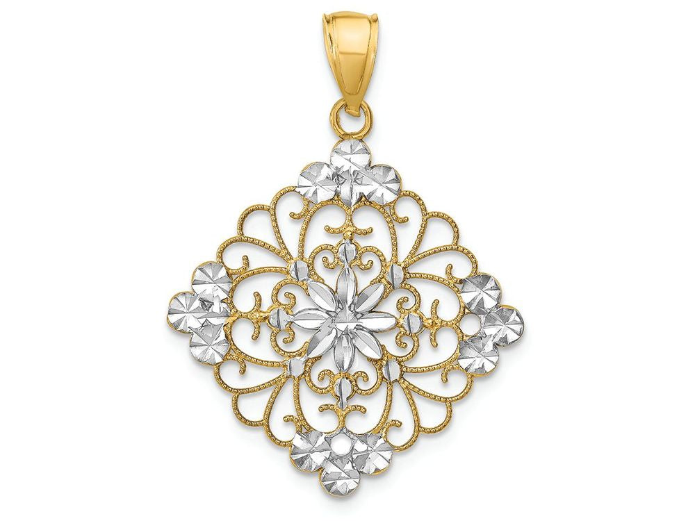 FJC Finejewelers 14k Two-tone Gold Filigree Medallion Bright Cut Starburst Center 3 Circle Edge(set) Charm