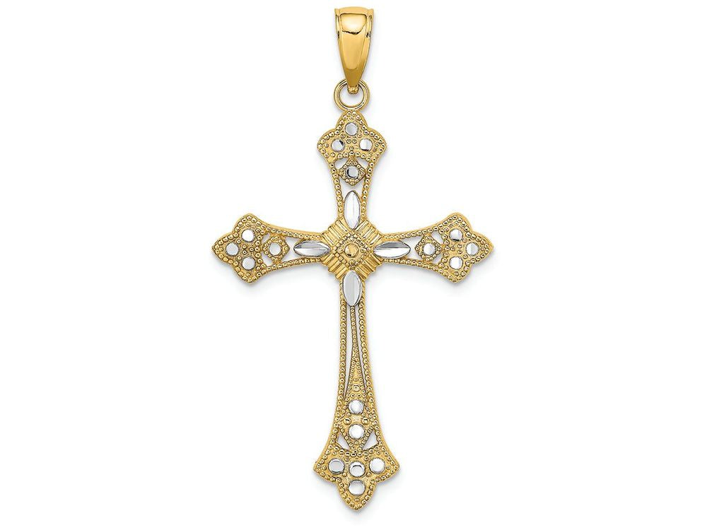 FJC Finejewelers 14k Yellow Gold with with Rhodium Cross Accent Center Edges Bright Cut Charm